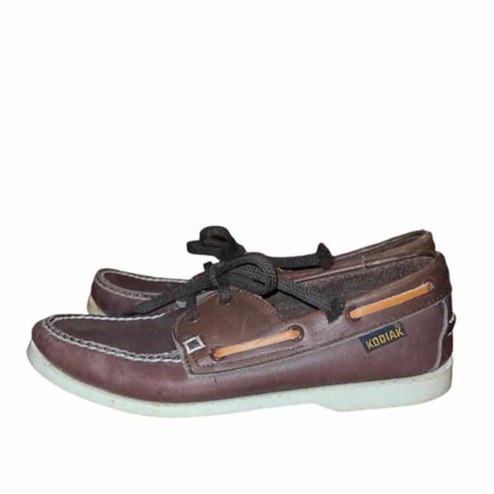 Kodiak Boat Shoes Men s size 85 Leather Slip on with lace Tops in a Dark Brown - Picture 2 of 4